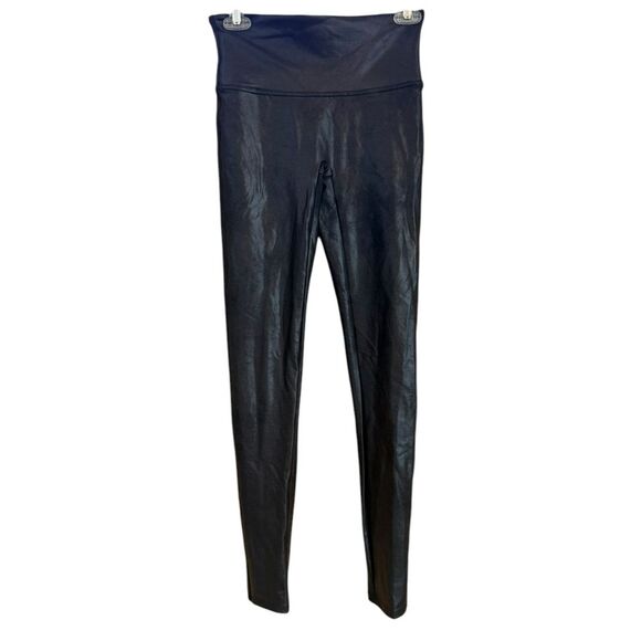 Spanx Faux Leather Leggings Womens Size M Black Stretch Shiny High Rise Ankle - Picture 1 of 6